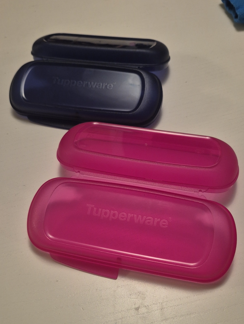 Tupperware Pink and Dark Blue Snack Snack Bar Keeper- 2 Pack